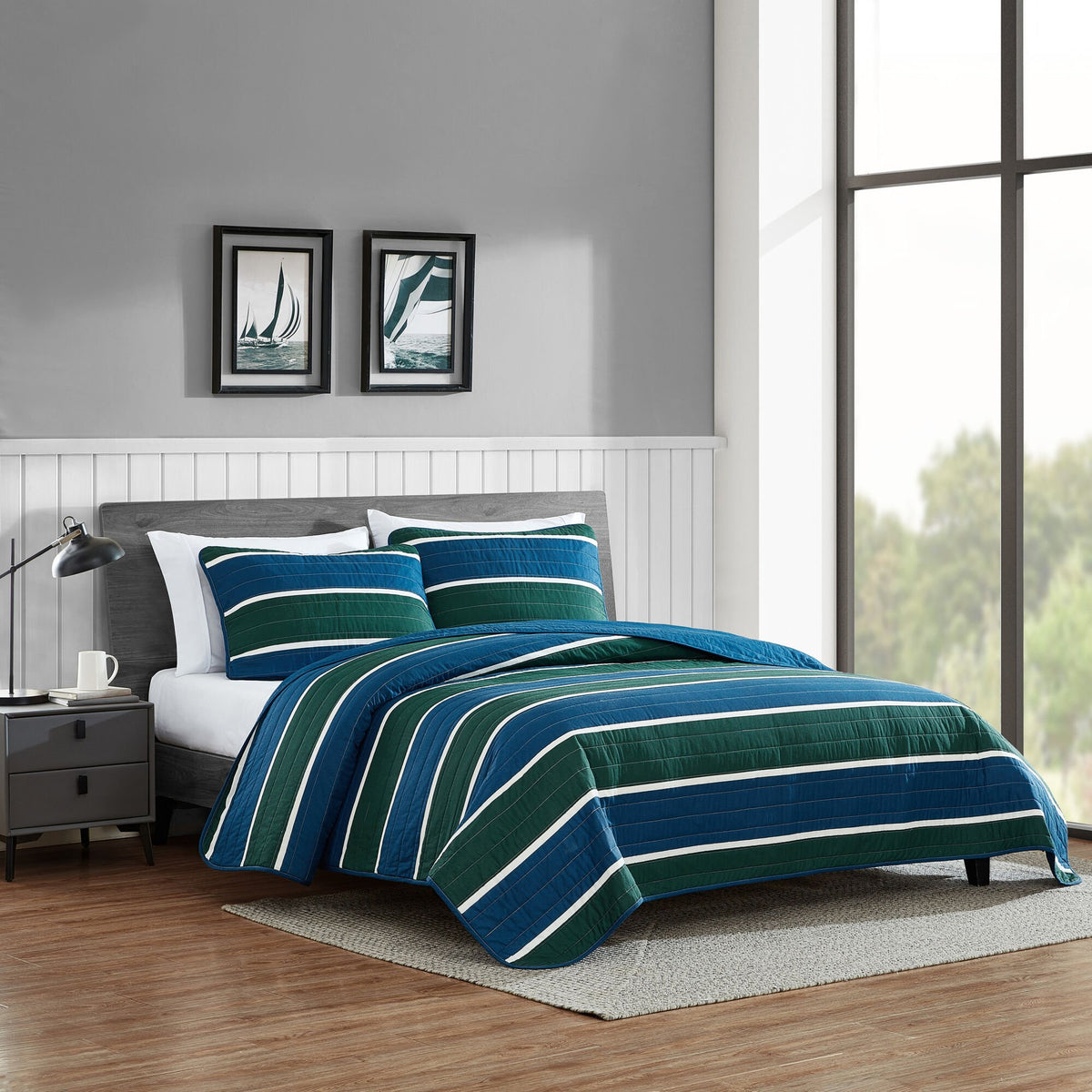 Shop Striped Reversible Comforter Set Navy, Comforters & Blankets