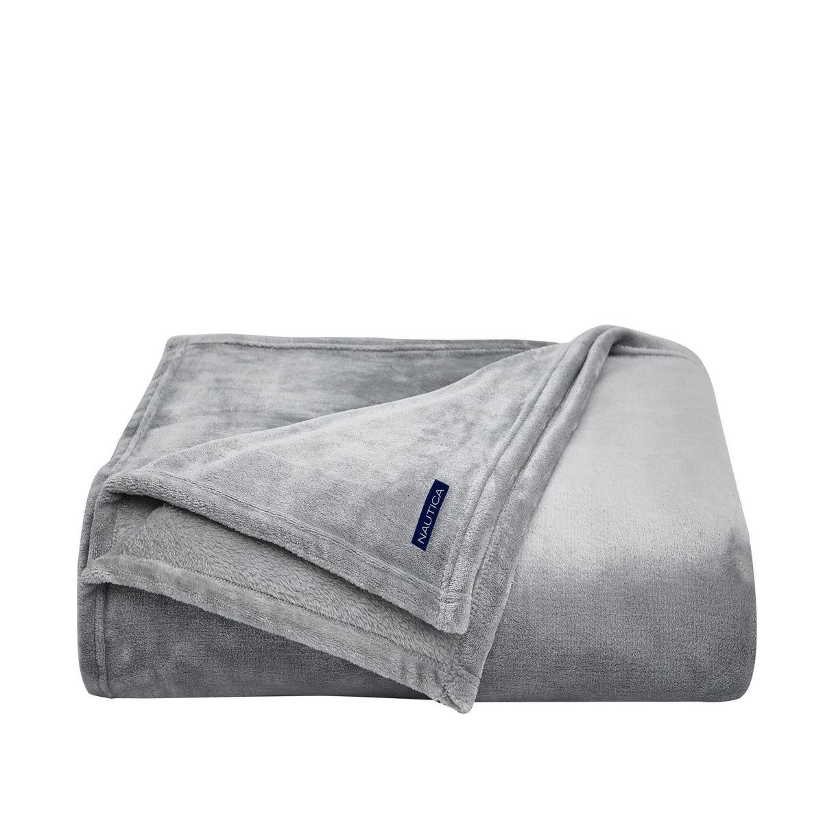 Nautica Solid Grey Ultra Plush Soft Full/queen Blanket Bay Grey