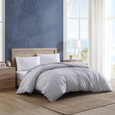 Nautica Coleridge Striped Charcoal King Duvet Cover Grey Heather
