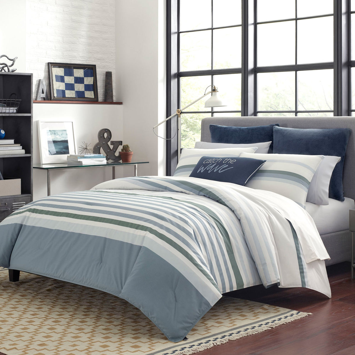 Nautica Lansier Twin Duvet Cover Set In Grey Rolling River Wash