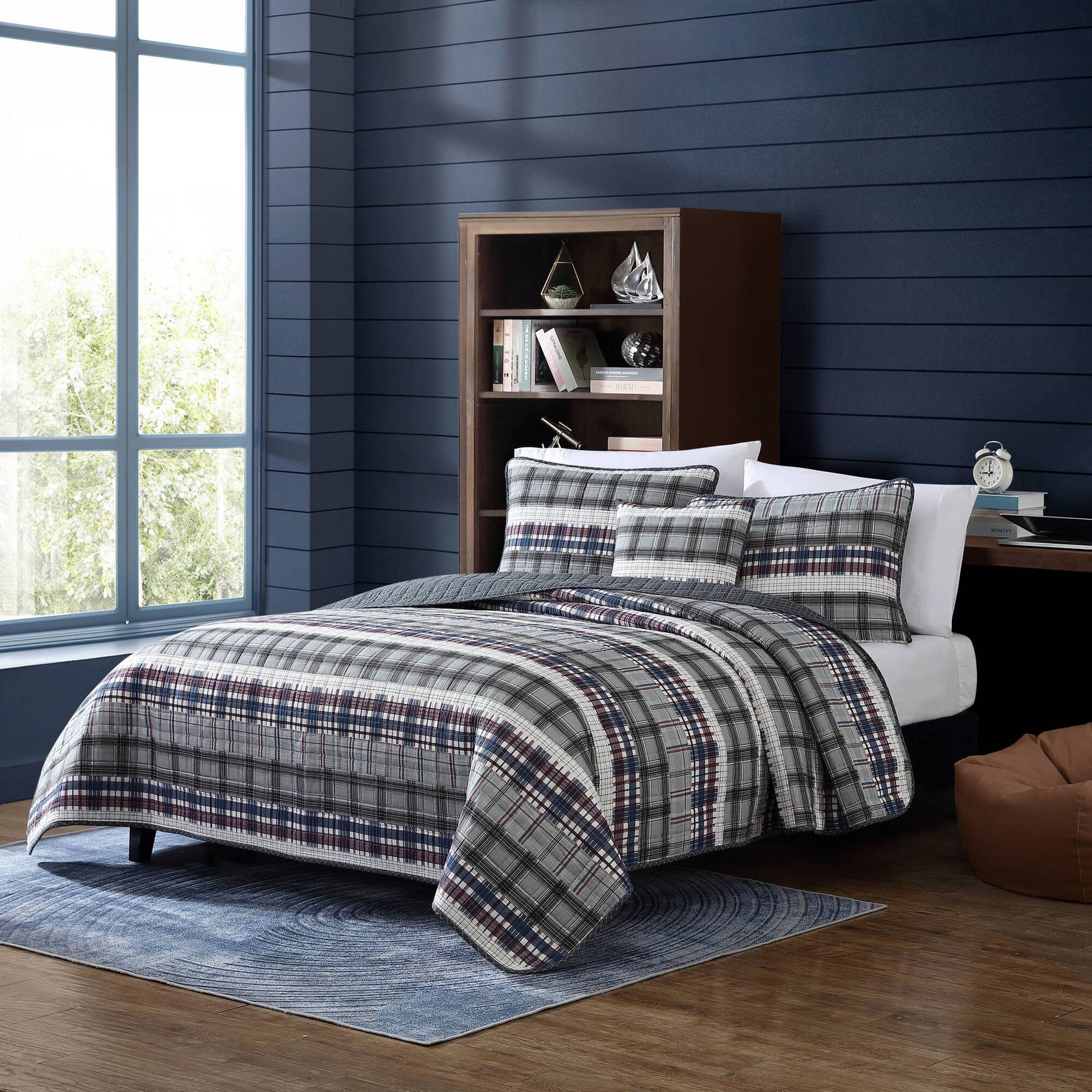 Nautica Marina Cove Grey Full/queen Reversible Quilt & Sham Bonus Set Smoke
