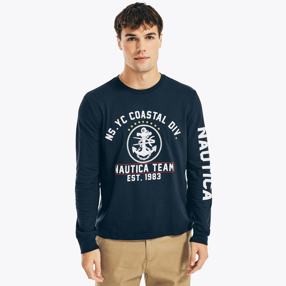 Nautica Men's Nautica Jeans Co. Sustainably Crafted Graphic Long-Sleeve T-Shirt Navy