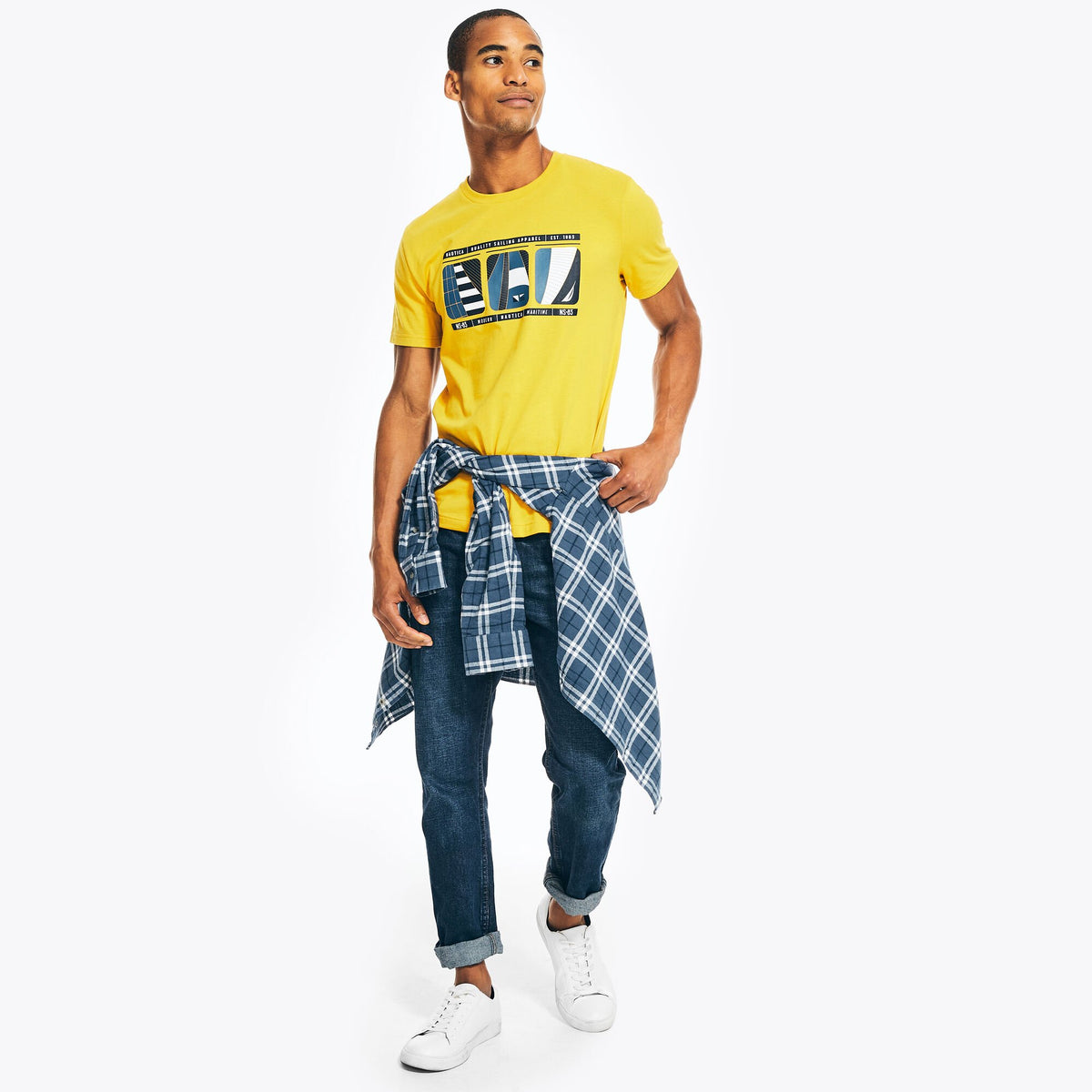 Nautica Men's Sustainably Crafted Sailing Flags Graphic T-Shirt Spruce