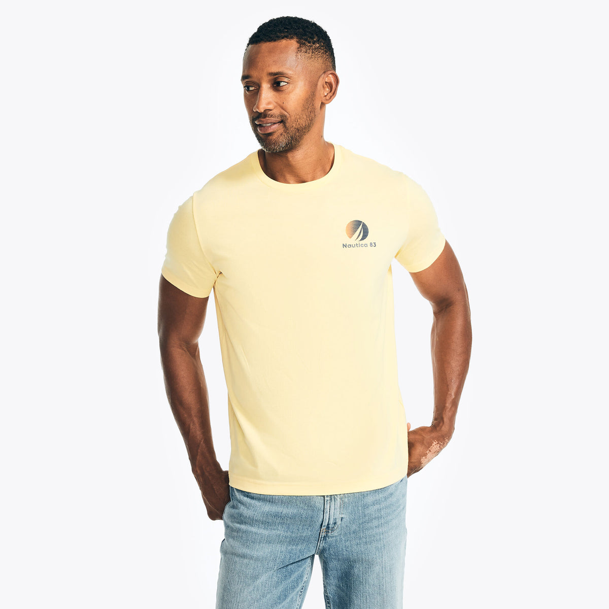 Nautica Men's Sustainably Crafted Sunset Vibes Graphic T-Shirt Aspen Gold