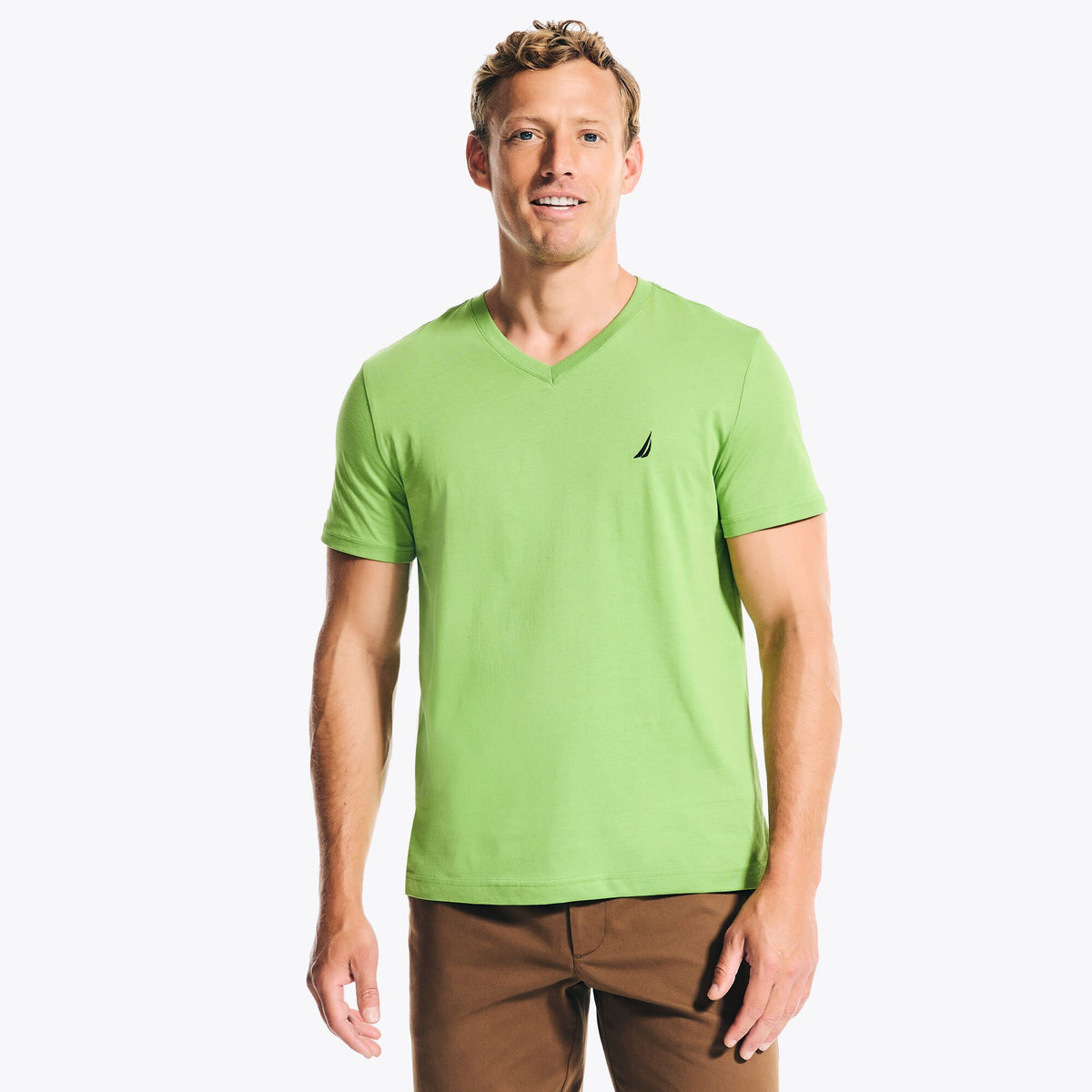 Nautica Men's V-Neck Premium Cotton T-Shirt Cactus