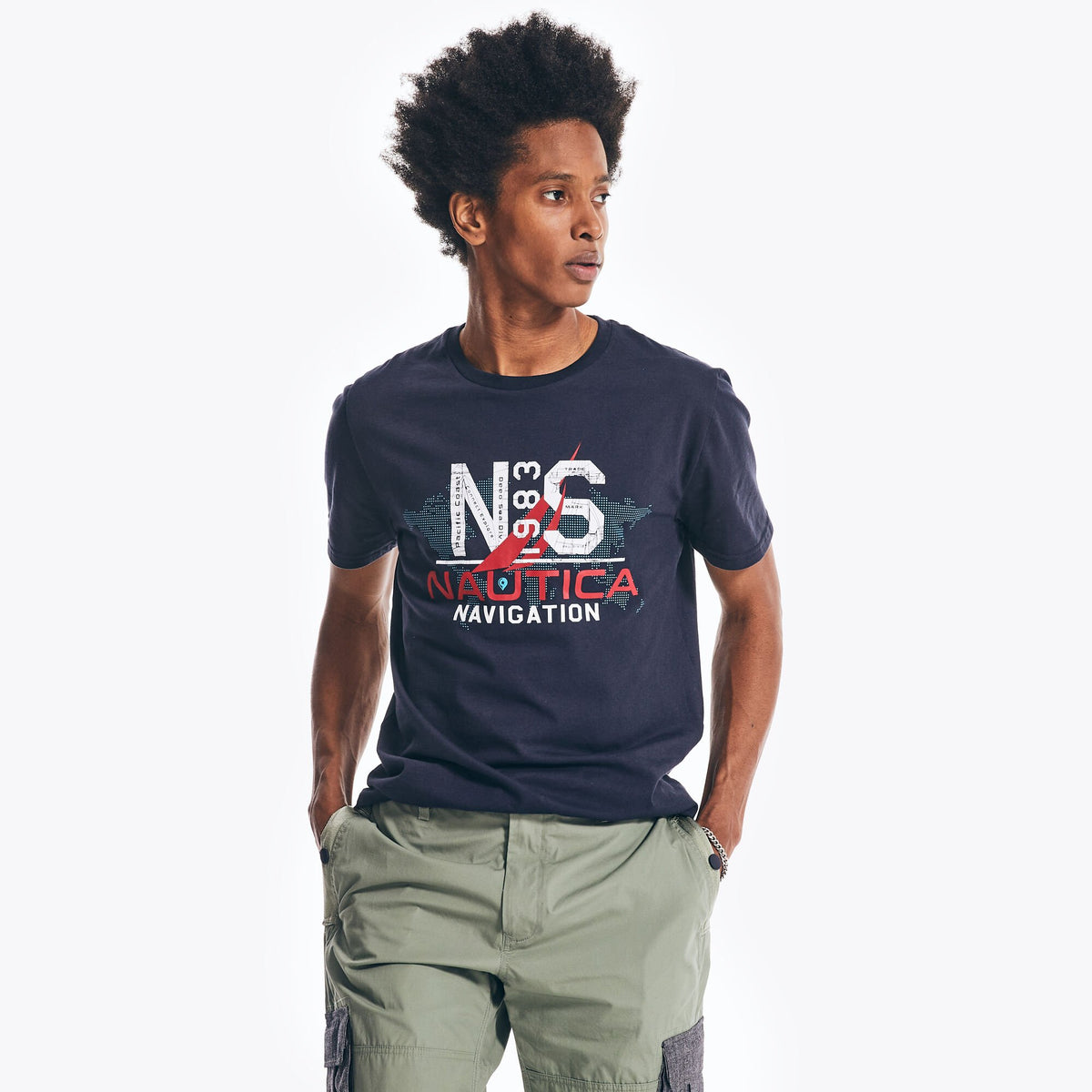 Nautica Men's Map Navigation Graphic T-Shirt Navy