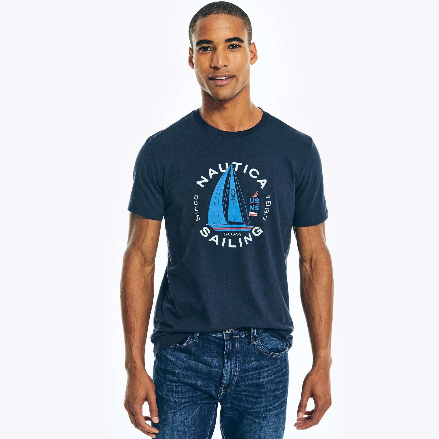 Nautica Men's Sustainably Crafted Sailing Graphic T-Shirt Navy