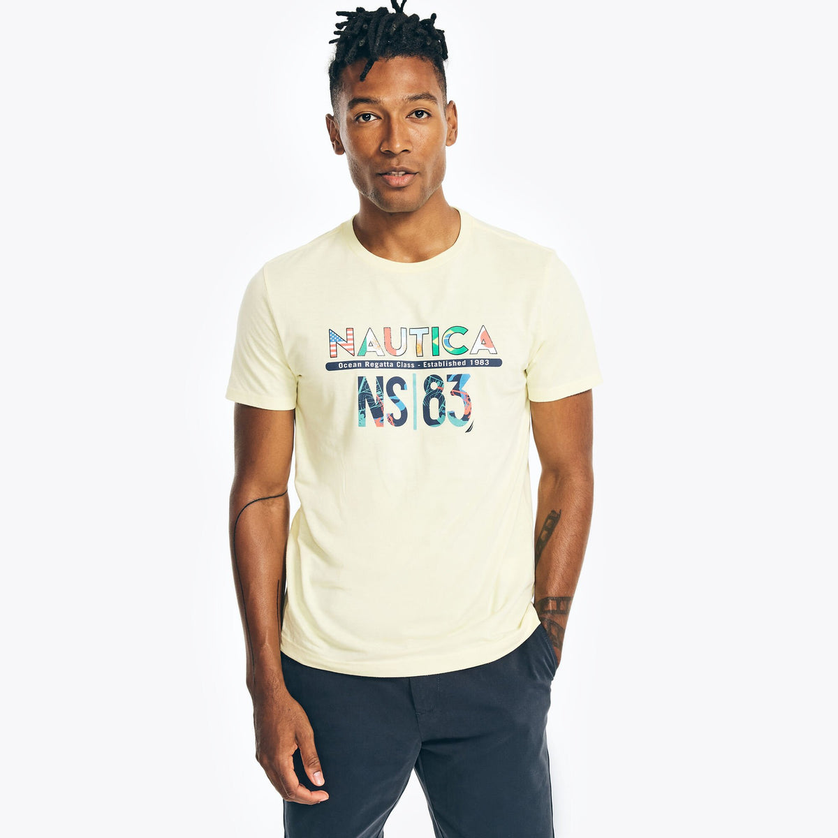 Nautica Men's Sustainably Crafted Ocean Regatta Graphic T-Shirt French Vanilla