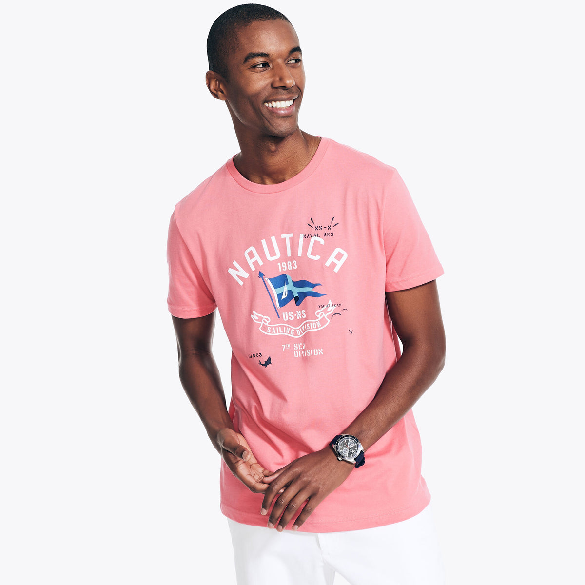 Nautica Men's Sustainably Crafted Sea Division Graphic T-Shirt Teaberry