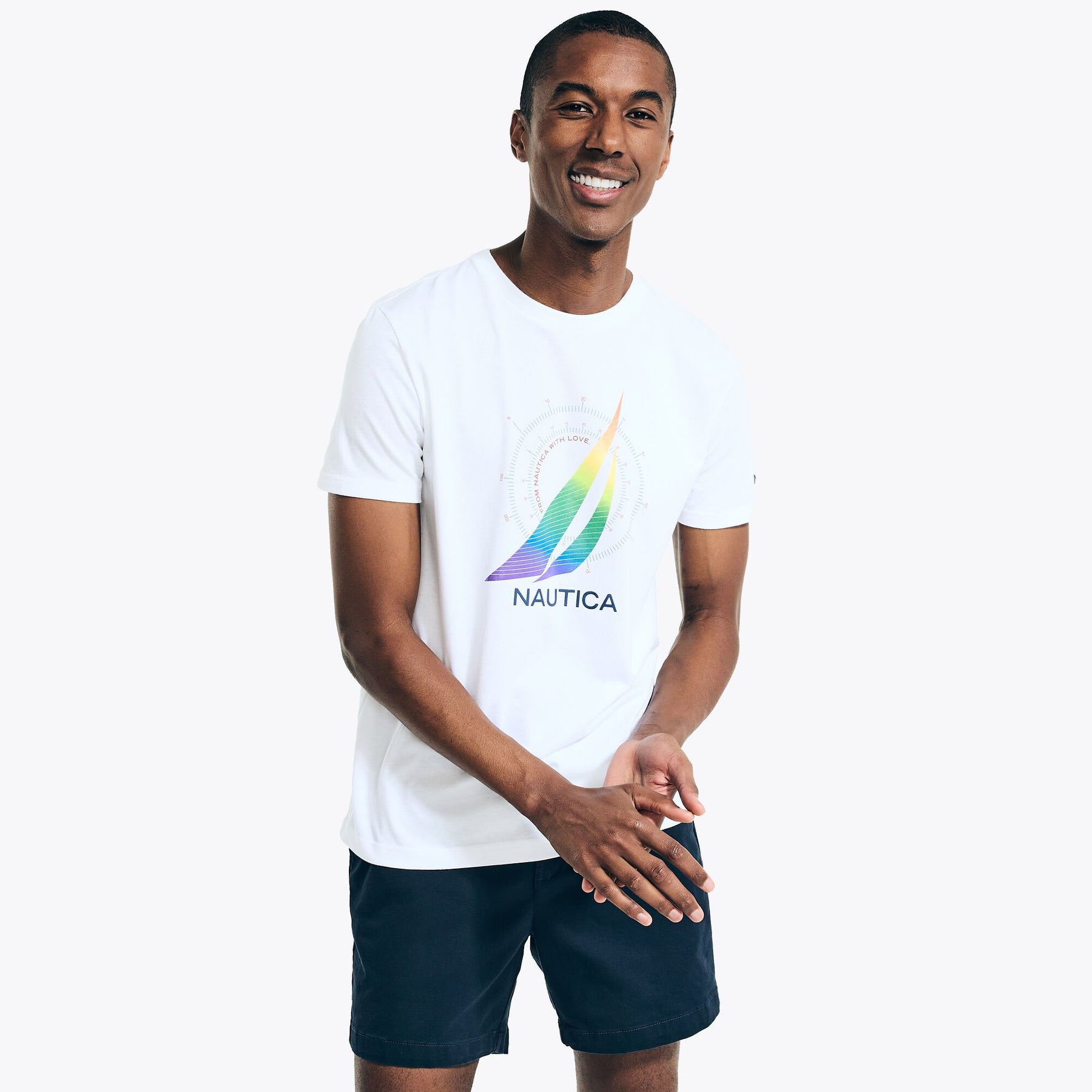 Nautica Men's Sustainably Crafted Pride Foil J-Class Logo Graphic T-Shirt Bright White