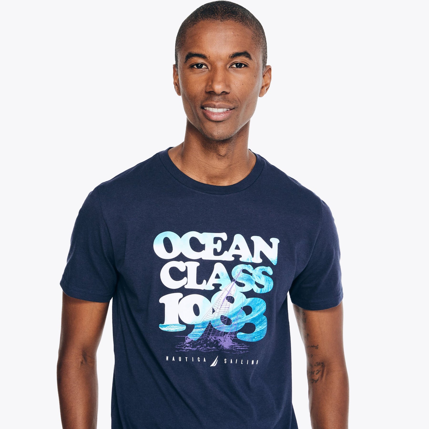 Nautica Men's Sustainably Crafted Ocean Class Graphic T-Shirt Navy