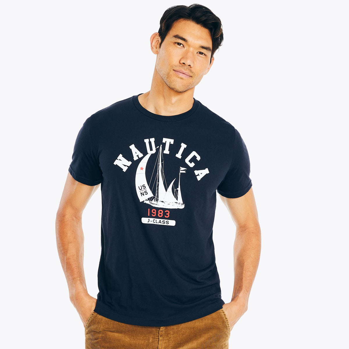 Nautica Men's Sustainably Crafted J-Class Logo Graphic T-Shirt Navy