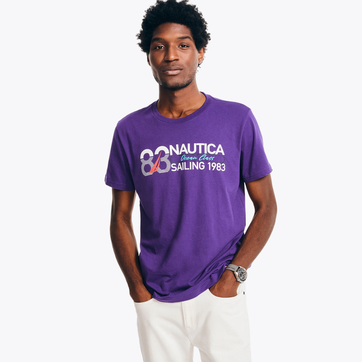 Nautica Men's Sustainably Crafted Ocean Class Graphic T-Shirt Dusty Pink