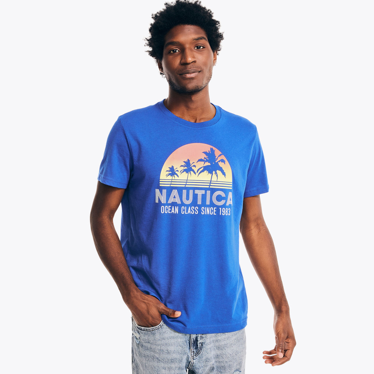 Nautica Men's Sustainably Crafted Sunset Vibes Graphic T-Shirt Bright Cobalt