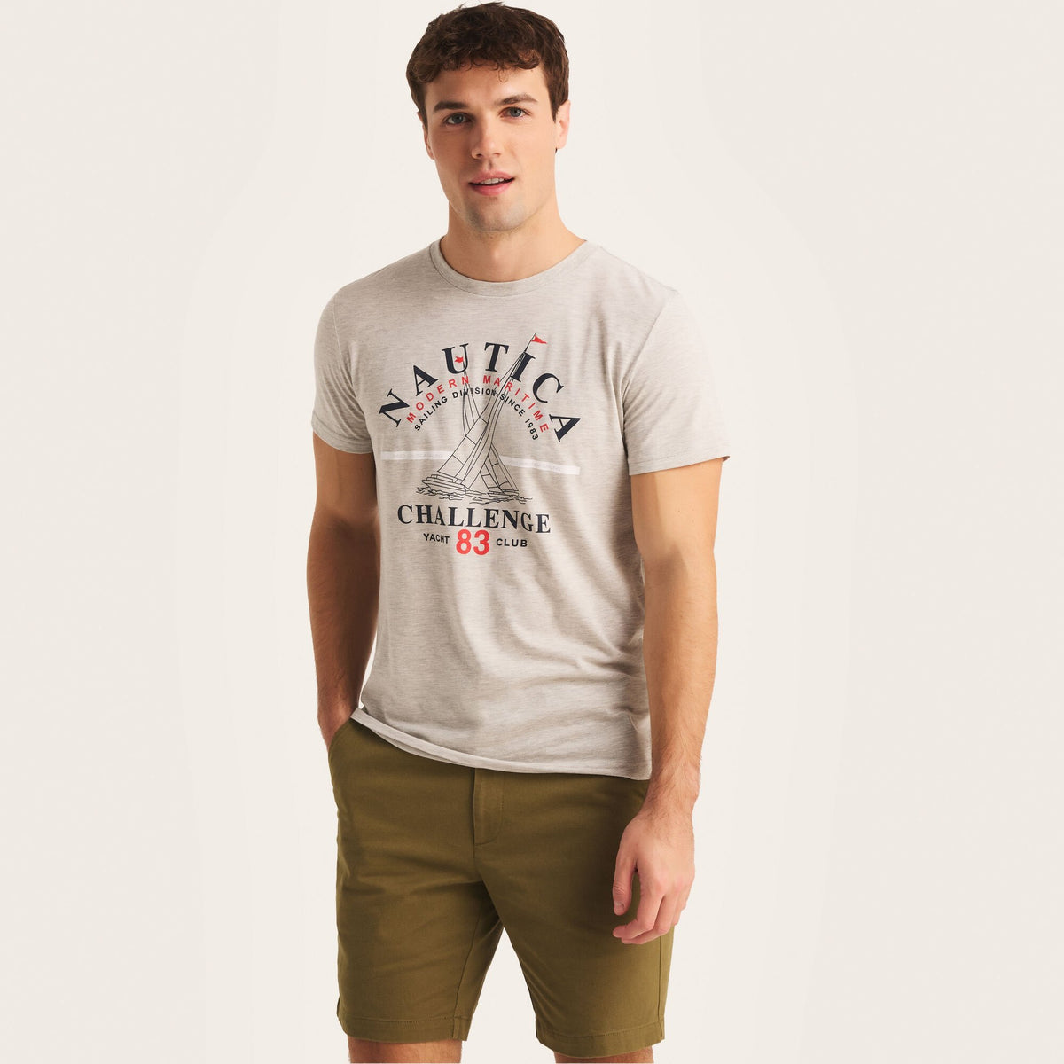 Nautica Men's Sustainably Crafted Nautica Challenge Graphic T-Shirt Grey Heather