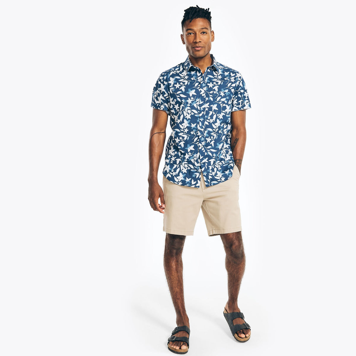 Nautica Men's Printed Poplin Short-Sleeve Shirt Estate Blue