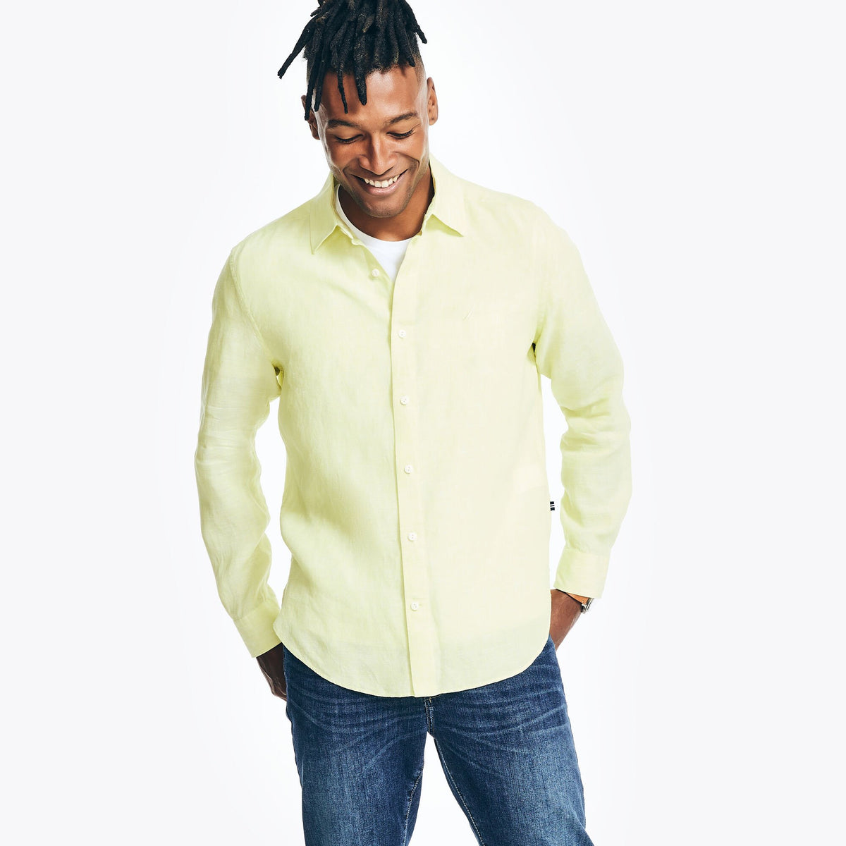 Nautica Men's Sustainably Crafted Linen Shirt Hillside Olive