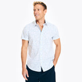 Nautica Men's Navtech Trim Fit Floral Print Short-Sleeve Shirt Bright White