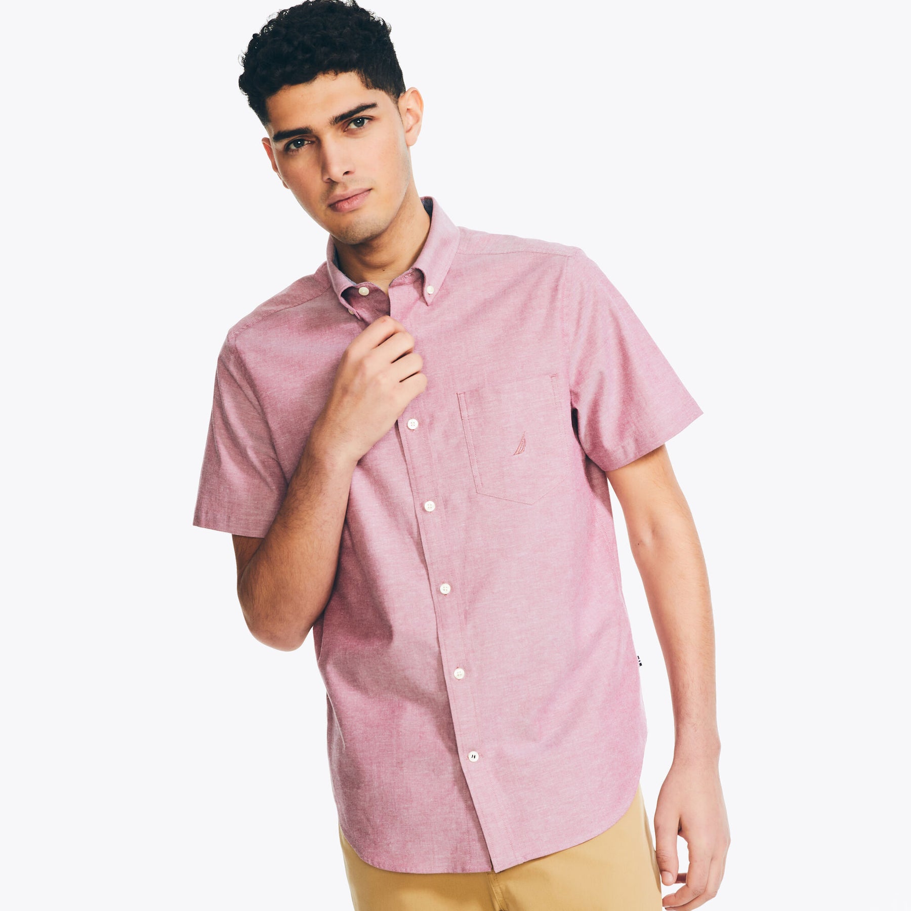 Nautica Men's Short-Sleeve Oxford Shirt Melonberry