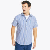 Nautica Men's Navtech Trim Fit Striped Shirt Estate Blue