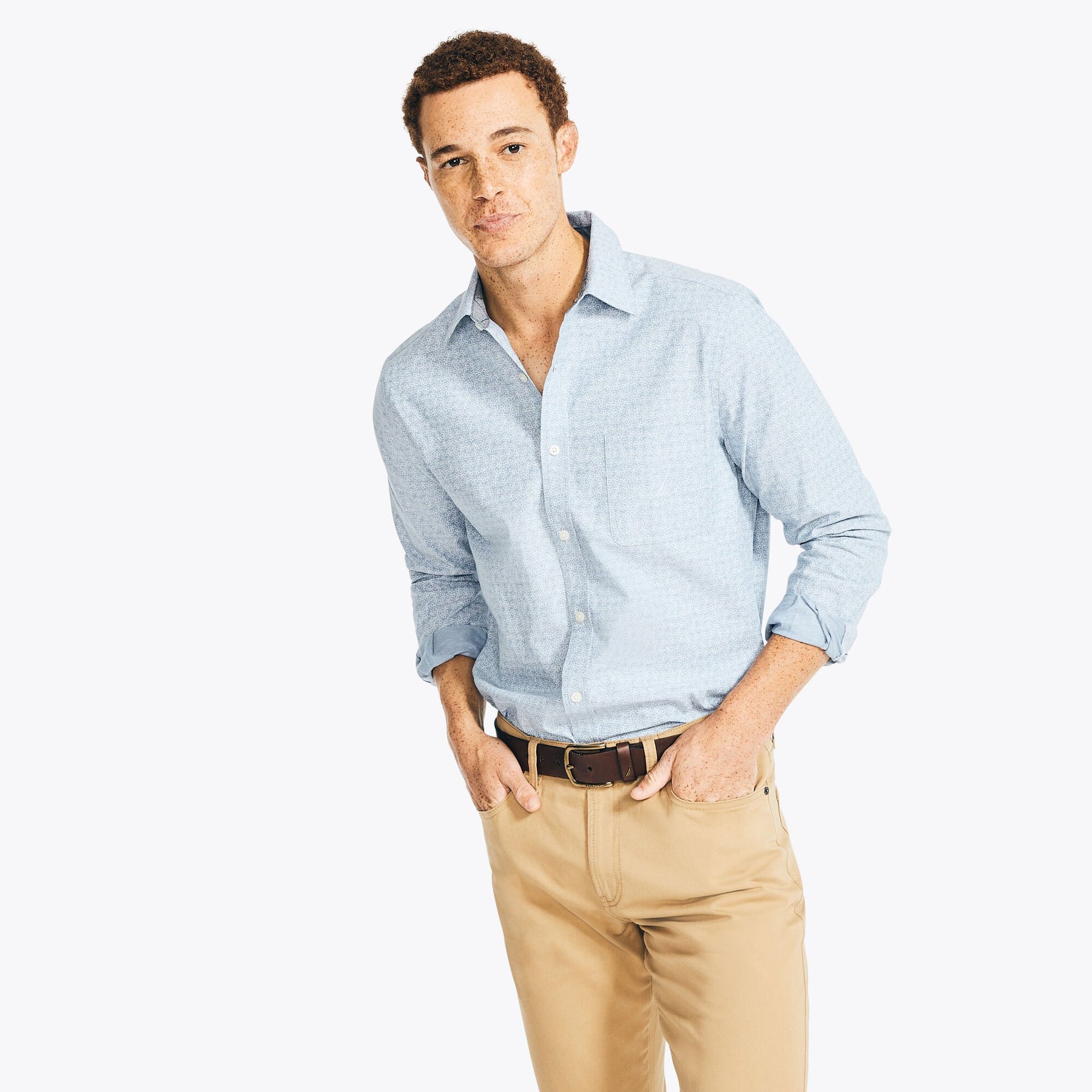 Nautica Men's Floral Print Shirt Estate Blue
