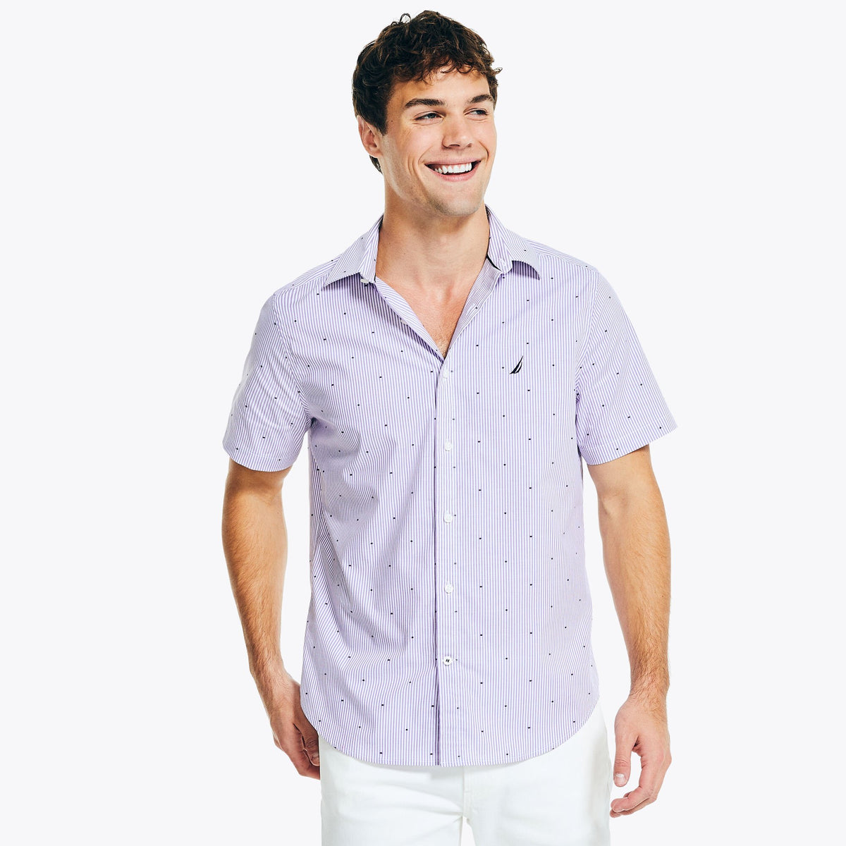 Nautica Men's Wrinkle-Resistant Wear To Work Short-Sleeve Shirt Ocean Violet