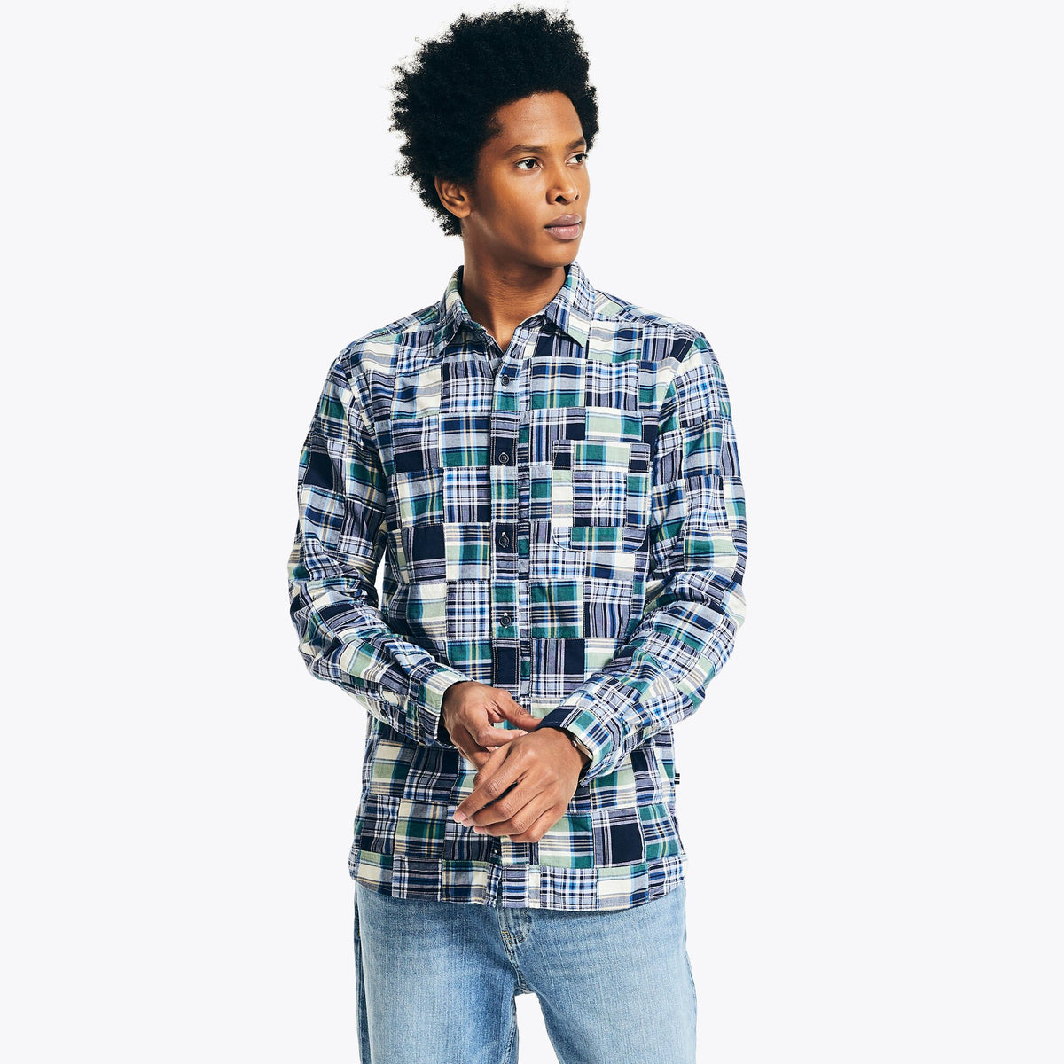 Nautica Patchwork Plaid Shirt Peacoat