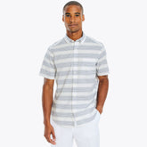 Nautica Men's Striped Poplin Short-Sleeve Shirt Sail White