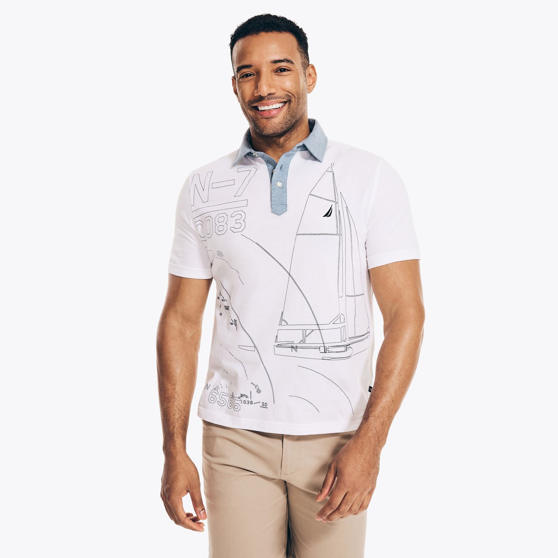 Nautica Men's Big & Tall Classic Fit Anchor Print Polo Bright White