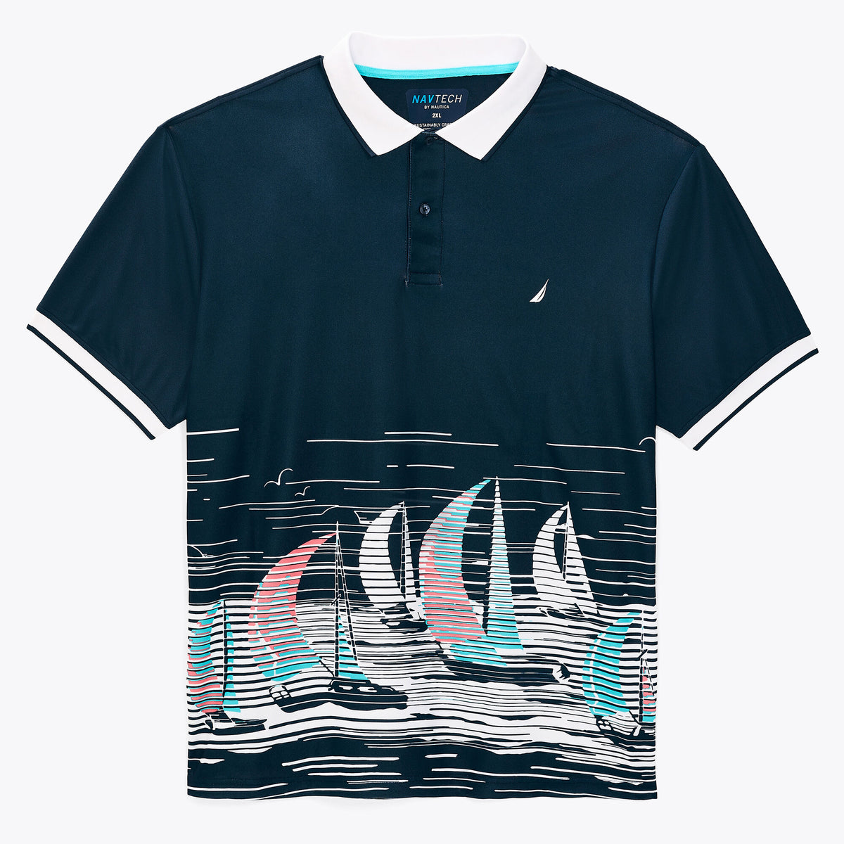 Nautica Men's Big & Tall Navtech Sustainably Crafted Classic Fit Printed Polo Navy
