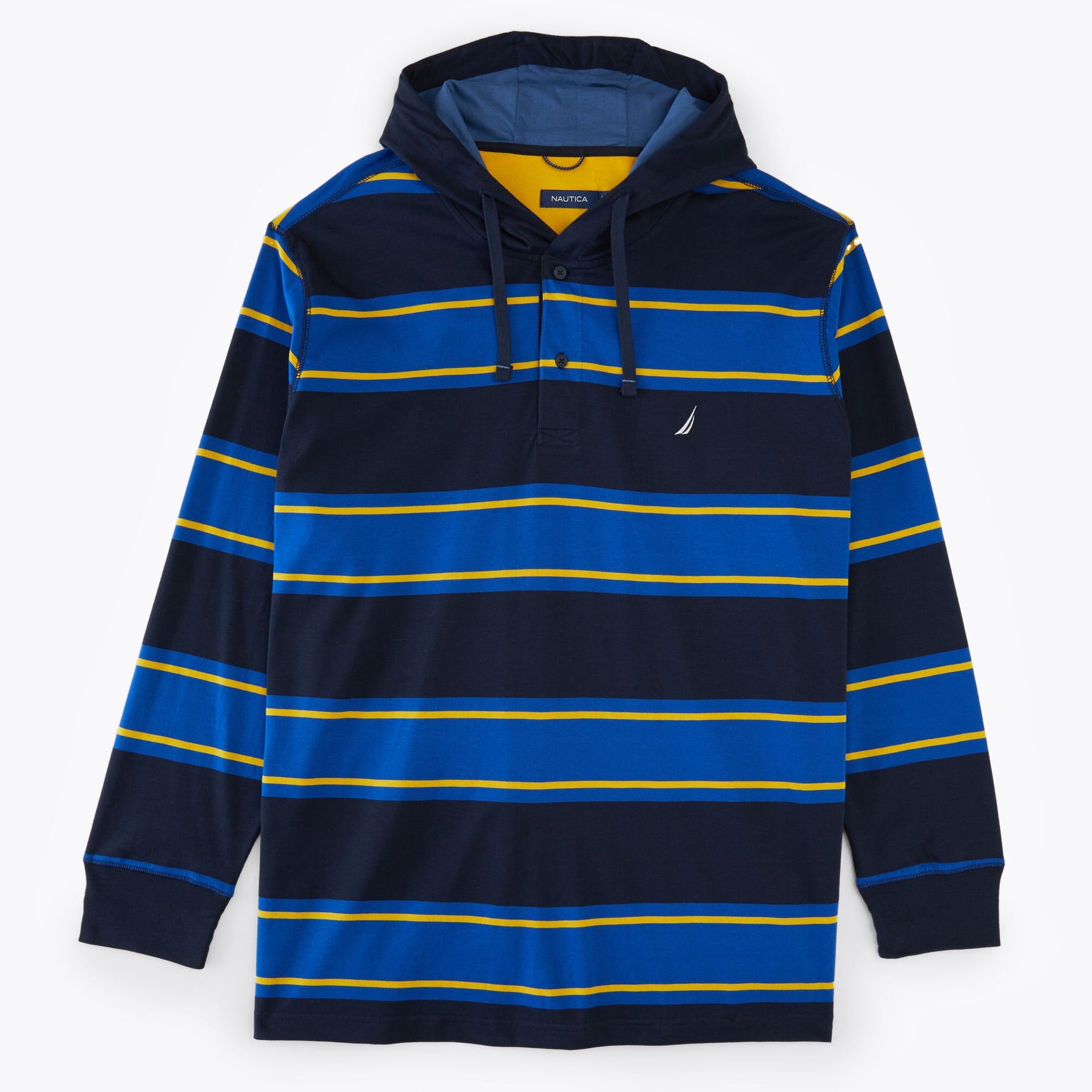 Nautica Men's Big & Tall Striped Rugby Pullover Hoodie Stellar Blue Heather