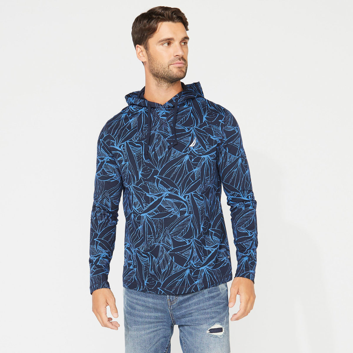 Nautica Men's Big & Tall Printed T-Shirt Hoodie Navy