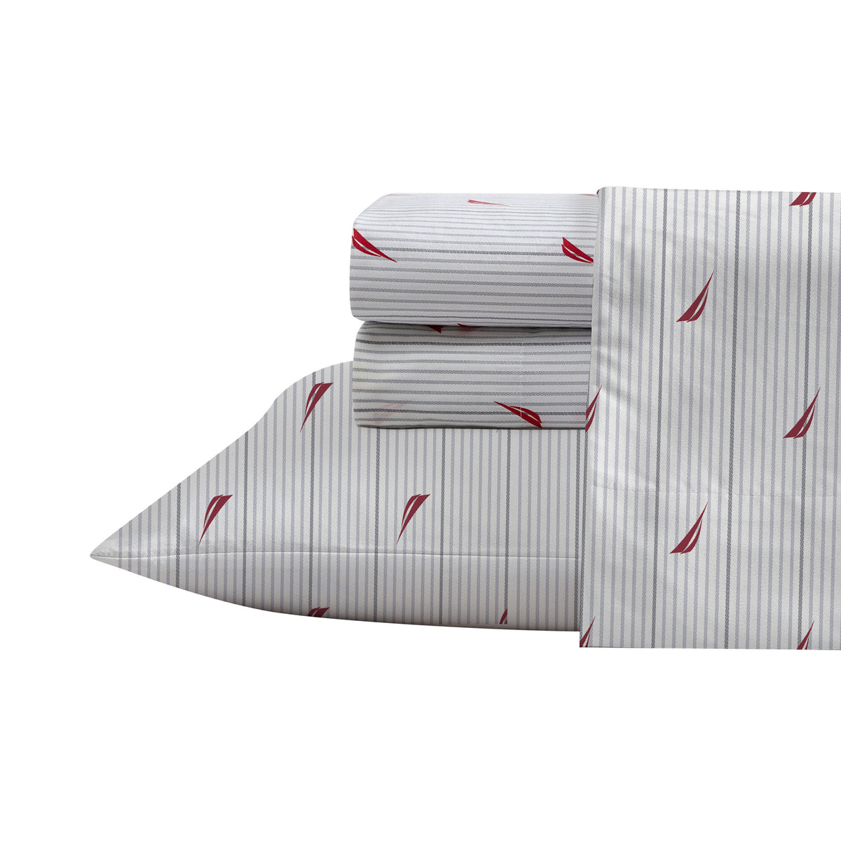 Nautica Audley Striped Red Twin Xl Sheet Set Tango Red