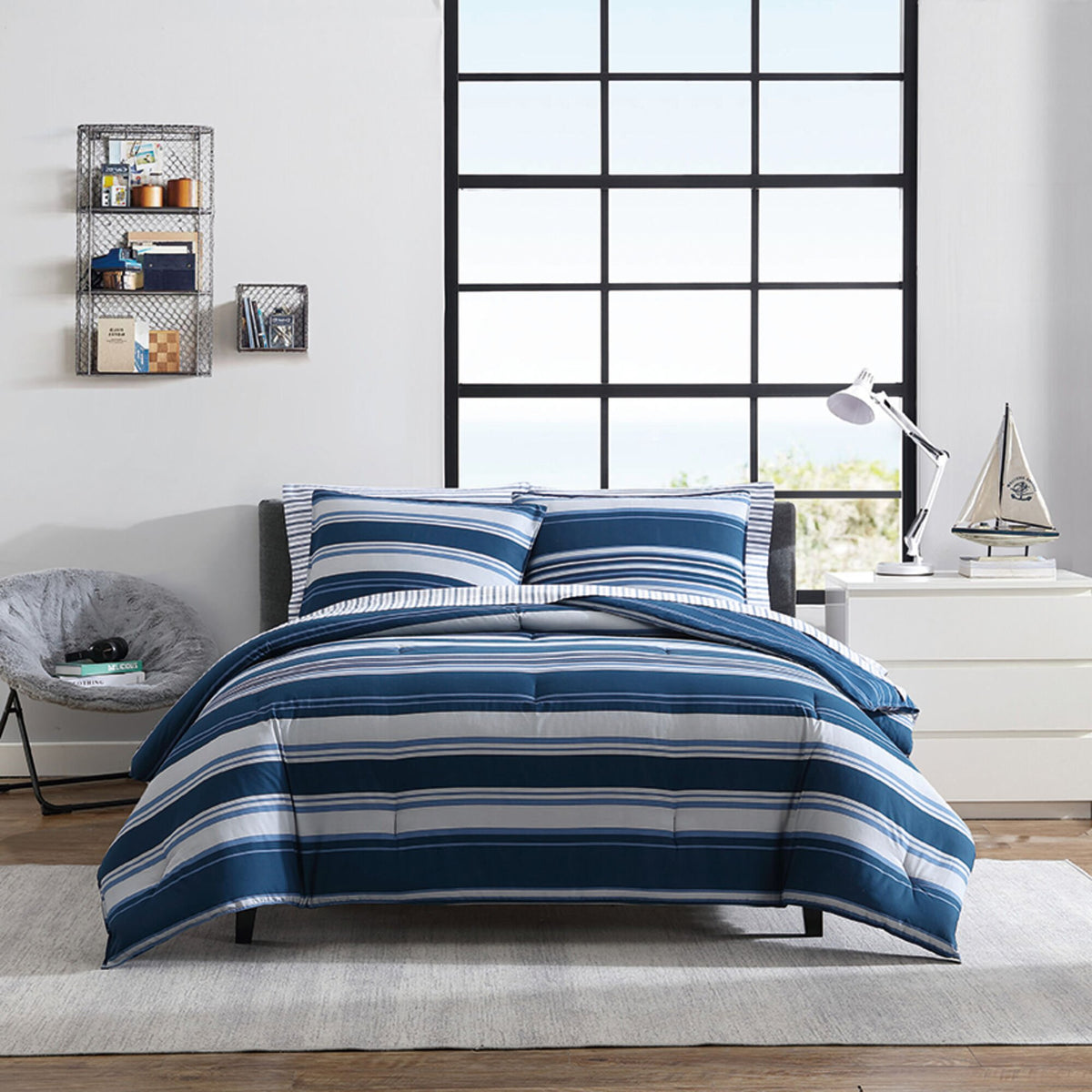 Nautica Lakeview Full/queen Reversible Comforter And Sham Set Blue Mirage