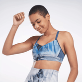 Reebok Women's Lux Strappy Liquid Abyss Print Sports Bra Blue