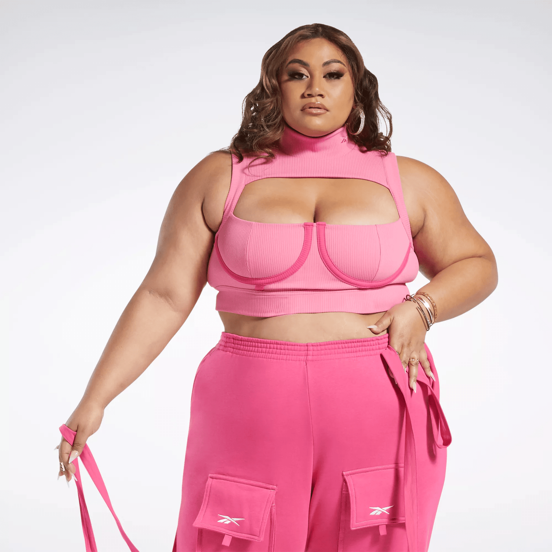 Reebok Women's Cardi B Crop Top (Plus Size) Pink