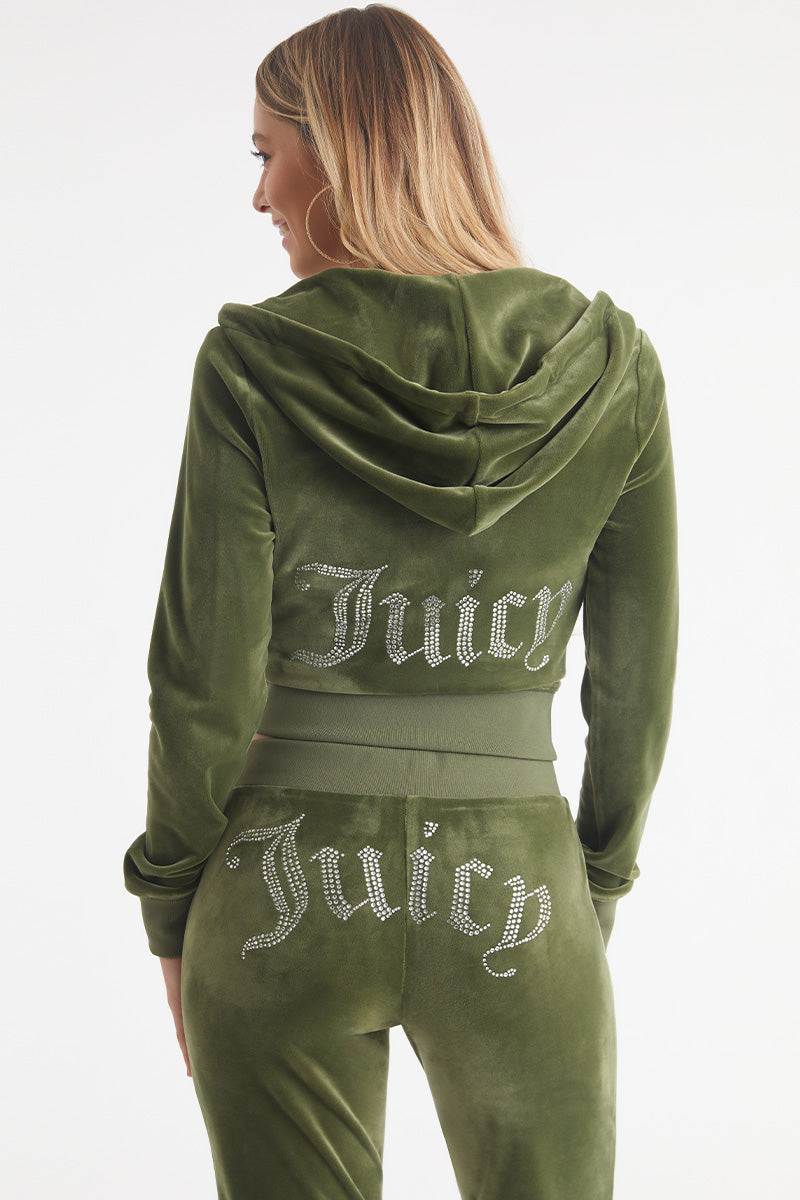 Juicy Couture OG Big Bling Velour Hoodie Super Greens
