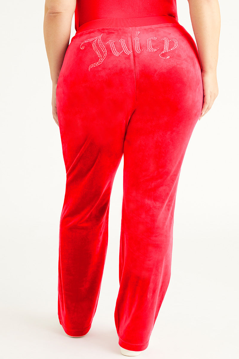 Juicy Couture Plus-Size OG Big Bling Velour Track Pants Coco Red