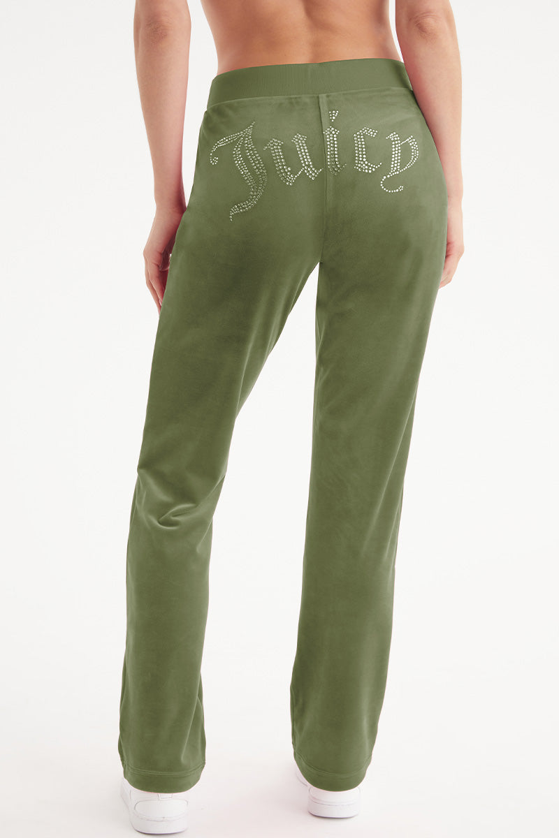 Juicy Couture OG Big Bling Velour Track Pants Super Greens