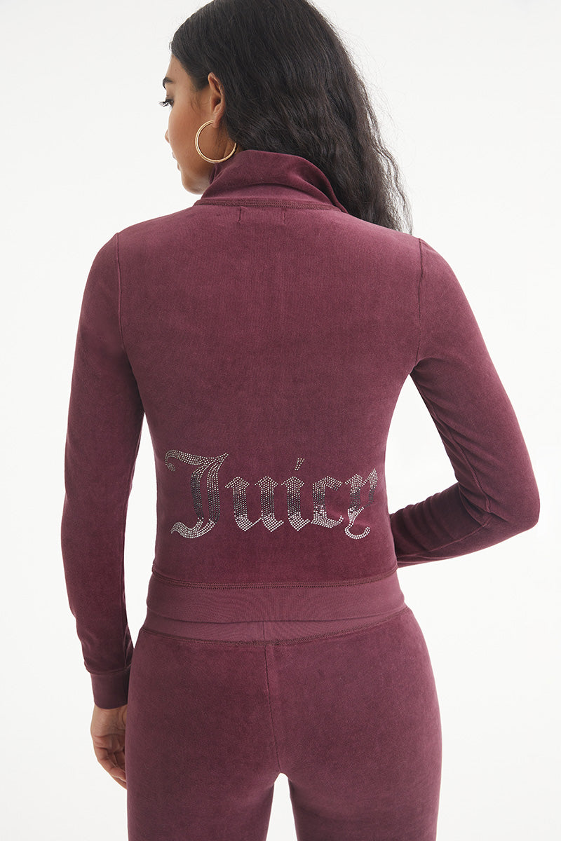 Juicy Couture Ombre Bling Cotton Velour Mockneck Track Jacket Plonk
