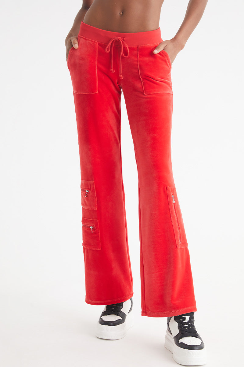 Juicy Couture Snap Pocket Velour Cargo Pants Fire