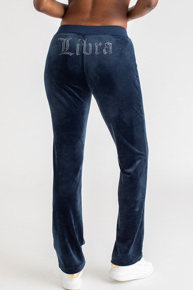 Juicy Couture Libra Big Bling Velour Track Pants Regal Blue