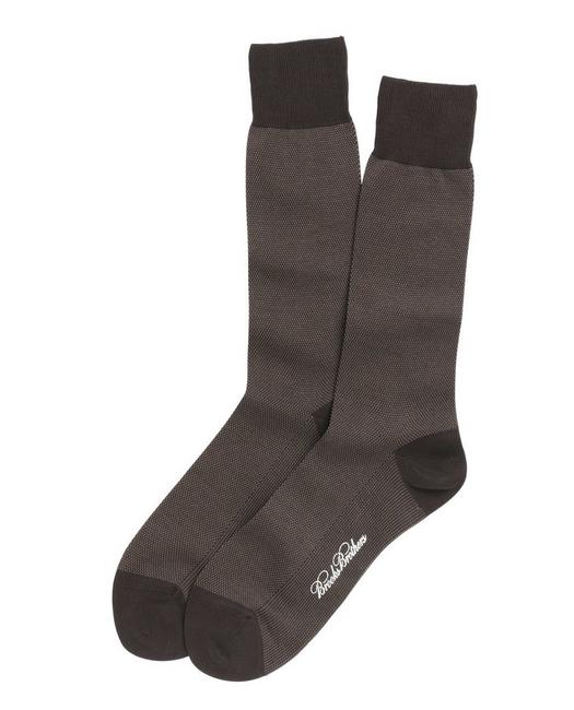 Brooks Brothers Men's Cotton Bird's Eye Crew Socks Brown