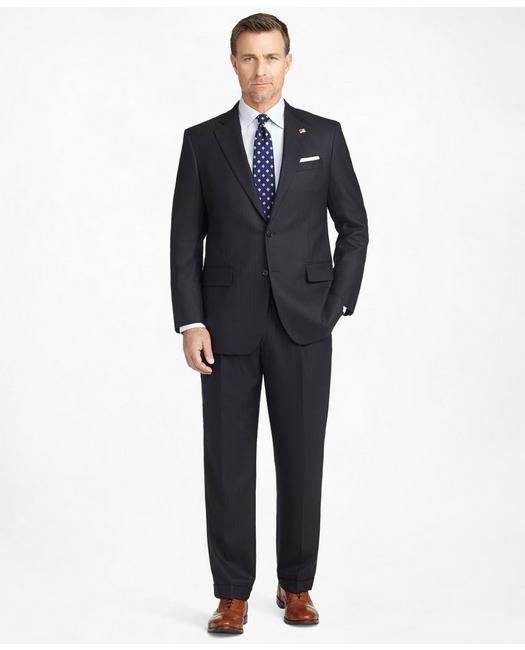 Brooks Brothers Men's Madison Fit Saxxon Wool Herringbone 1818 Suit Navy