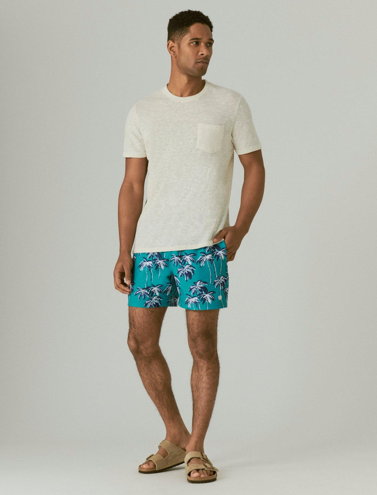 Lucky Brand 6" Stretch Swim Short - Men's Shorts Denim Jean Turquoise Print