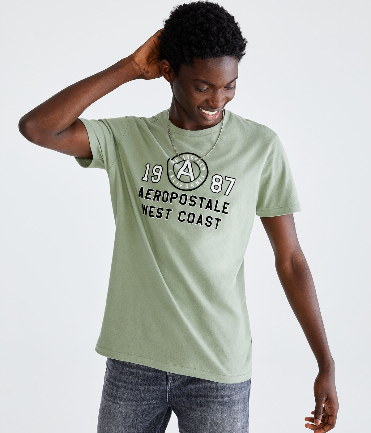 Aeropostale Mens' Aeropostale West Coast Applique Graphic Tee - Green - Size XS - Cotton - Teen Fashion & Clothing Hedge Green
