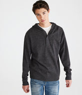 Aeropostale Mens' Long Sleeve Hooded Thermal Henley -  - Size L - Cotton - Teen Fashion & Clothing Black