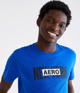 Aeropostale Mens' New York Box Logo Applique Graphic Tee - Blue - Size L - Cotton - Teen Fashion & Clothing Malibu Blue