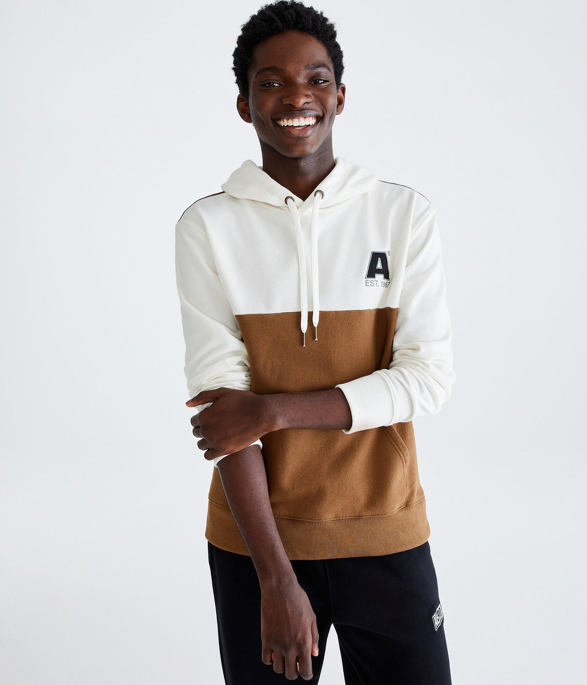 Aeropostale Mens' Colorblock Heritage Pullover Hoodie - White - Size XXL - Cotton - Teen Fashion & Clothing Cream