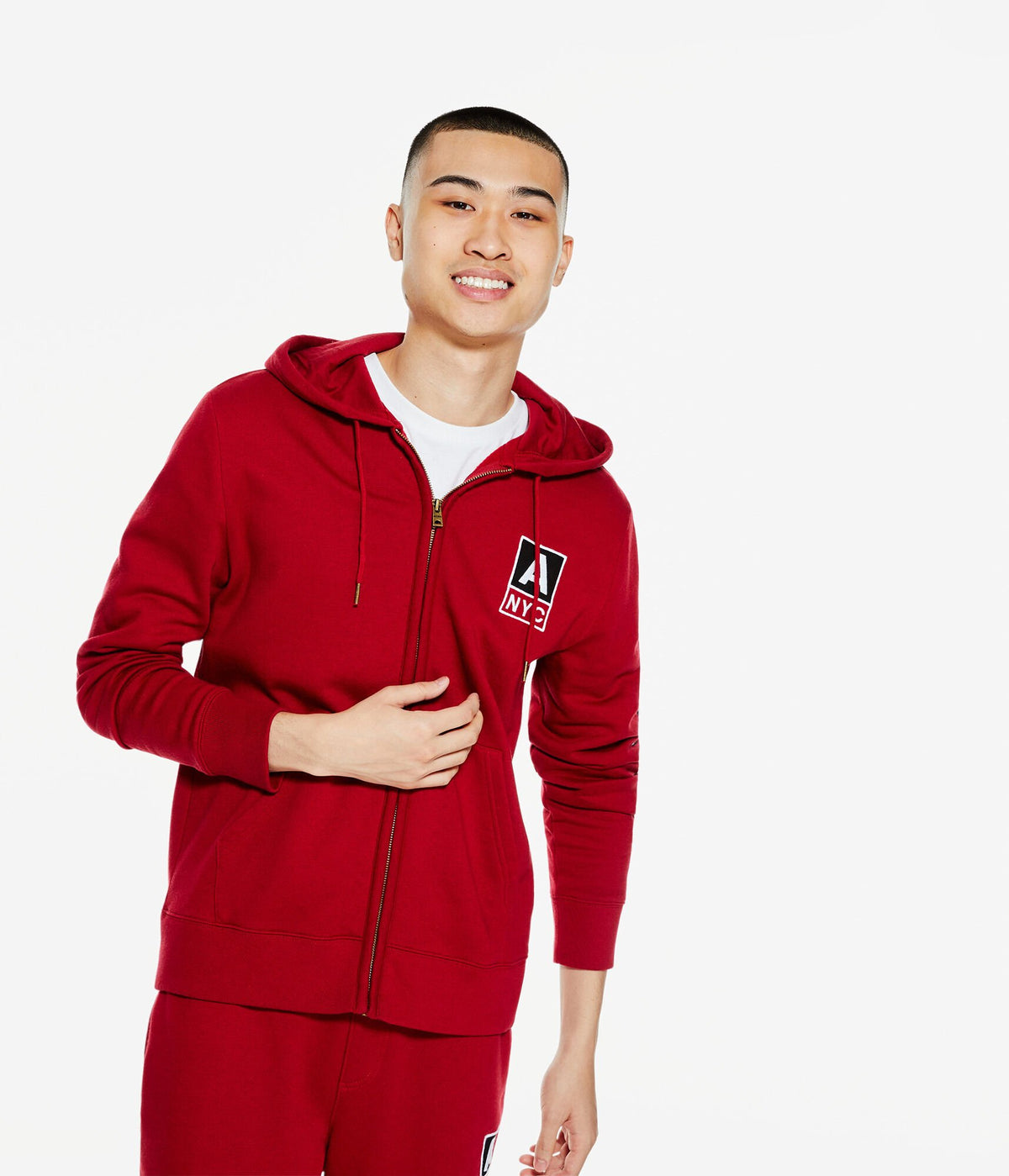 Aeropostale Mens' Aeropostale NYC Heritage Full-Zip Hoodie - Red - Size XL - Cotton - Teen Fashion & Clothing Cerise Red